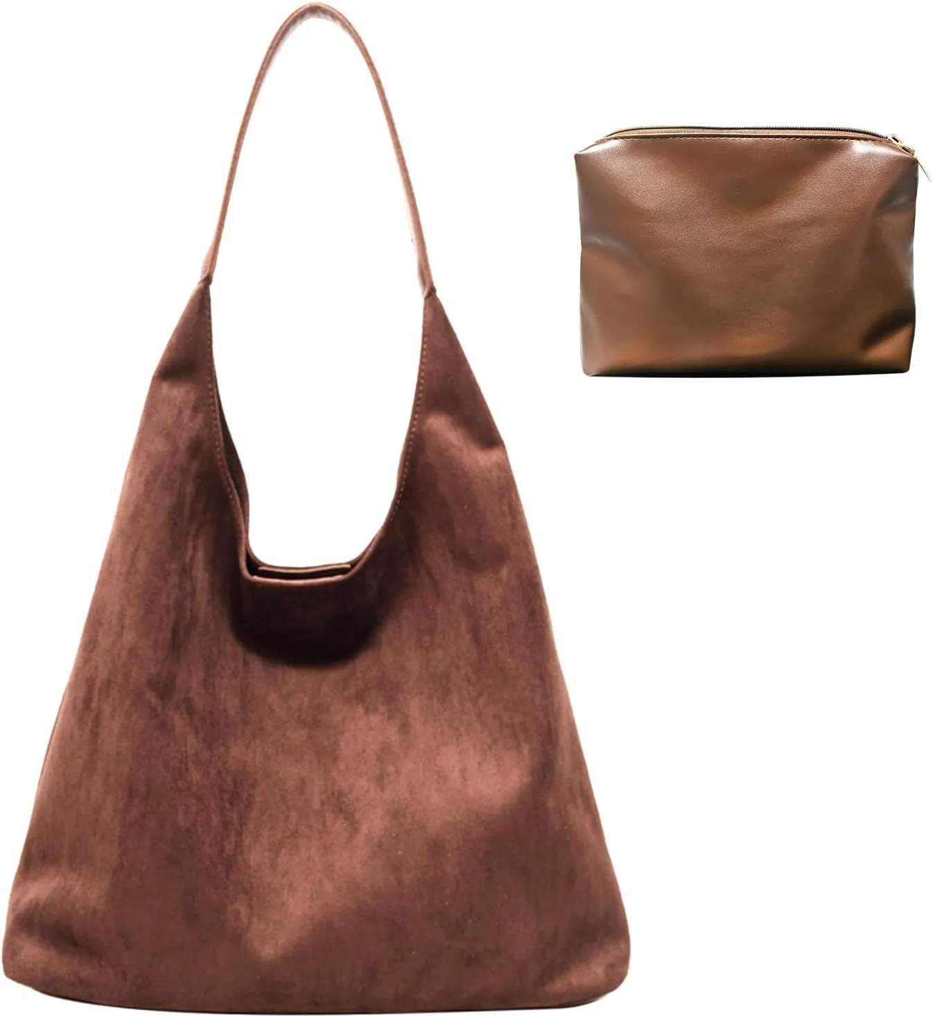 Suede Bags for Women - Brown Suede Tote and Shoulder Bag with Zipper Purse