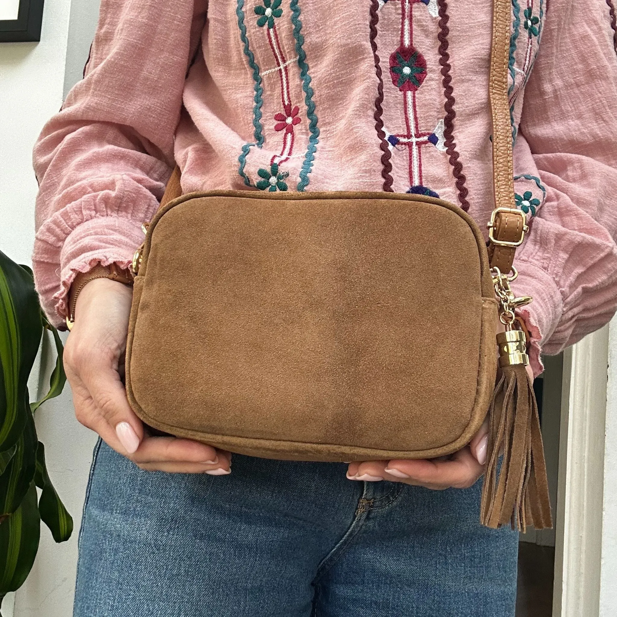 Suede Camera Crossbody Bag