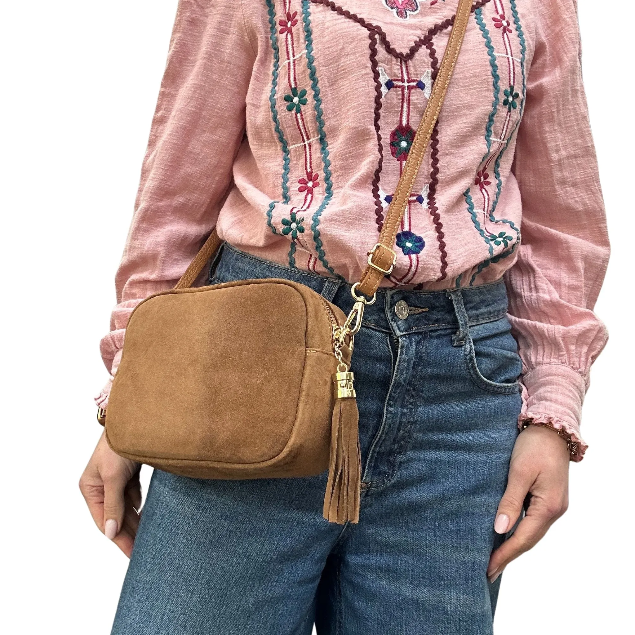 Suede Camera Crossbody Bag