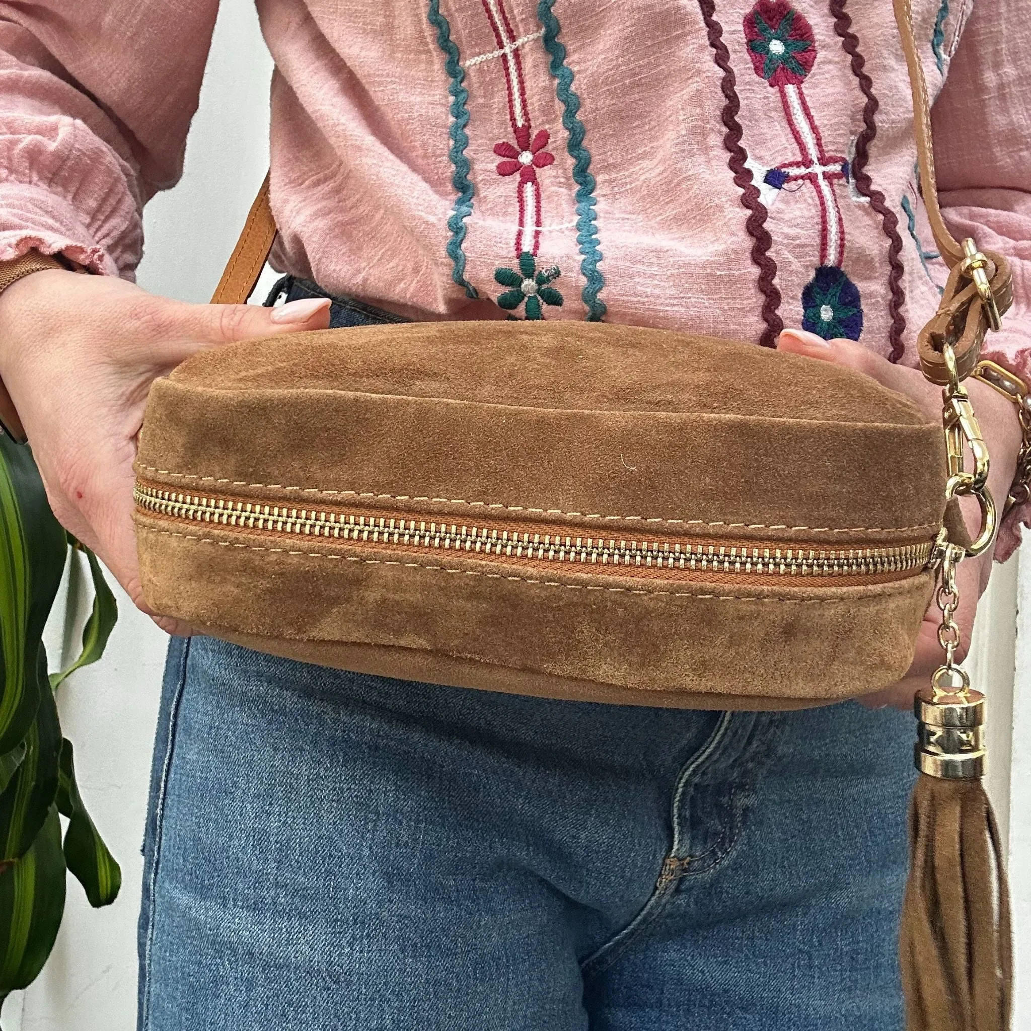 Suede Camera Crossbody Bag