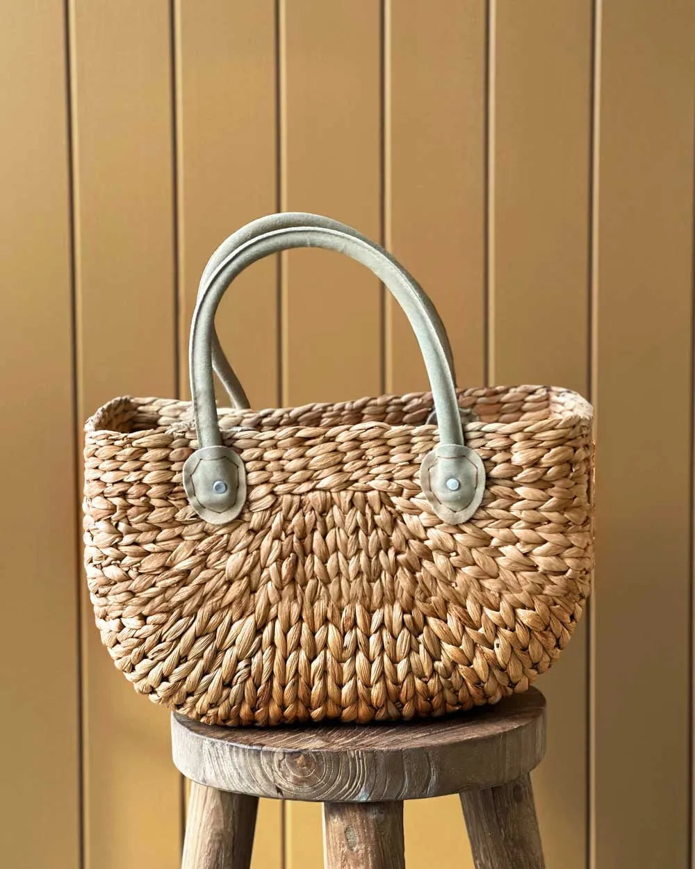 Suede Handle Harvest Basket Sage - Small