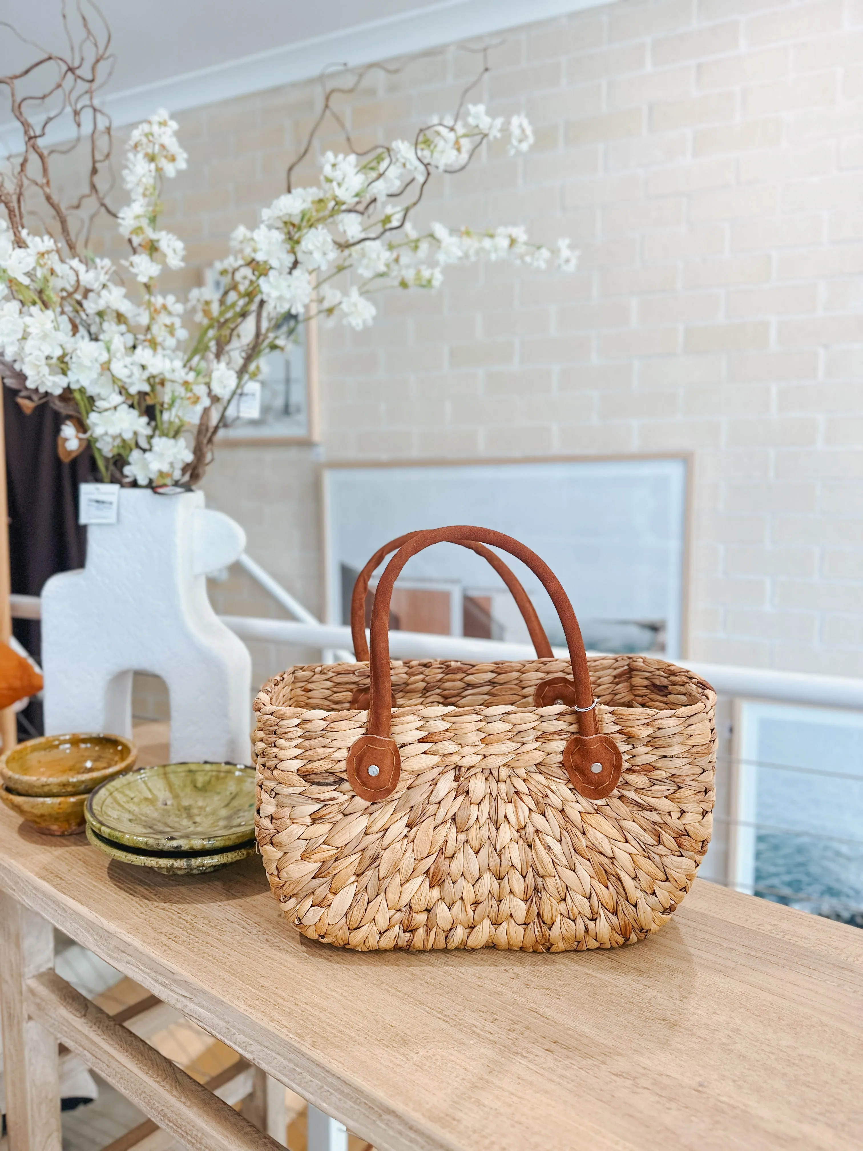 Suede Handle Harvest Basket Tan - Small