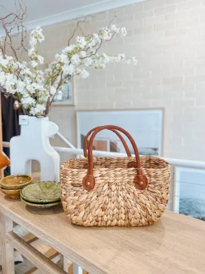Suede Handle Harvest Basket Tan - Small