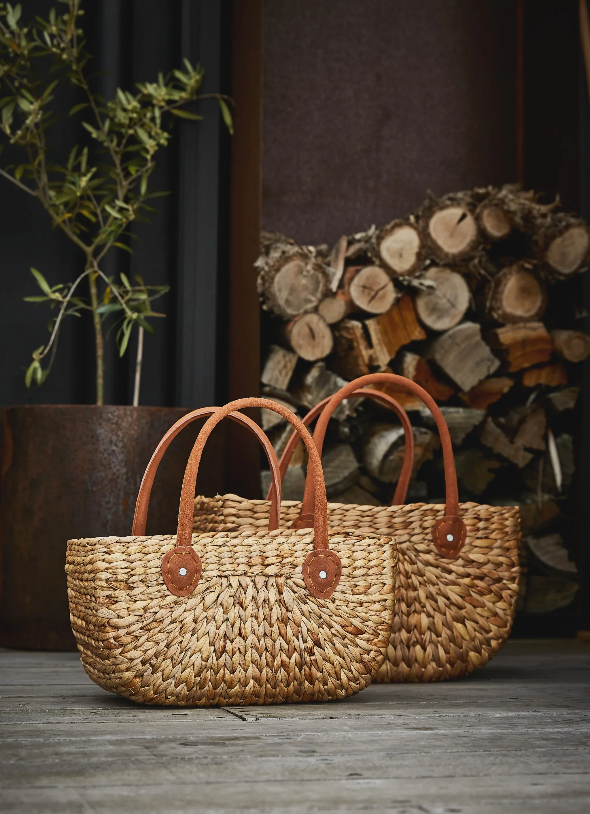 Suede Handle Harvest Basket Tan - Small