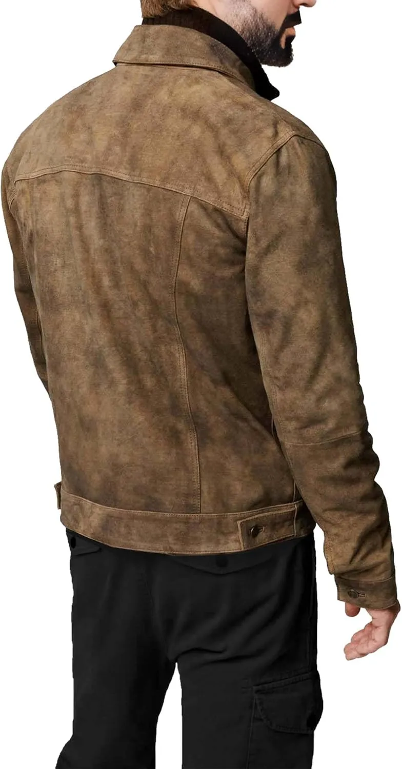 Suede Jacket for Men - Premium Suede Leather Bomber Jacket | Trucker Coat for Mens