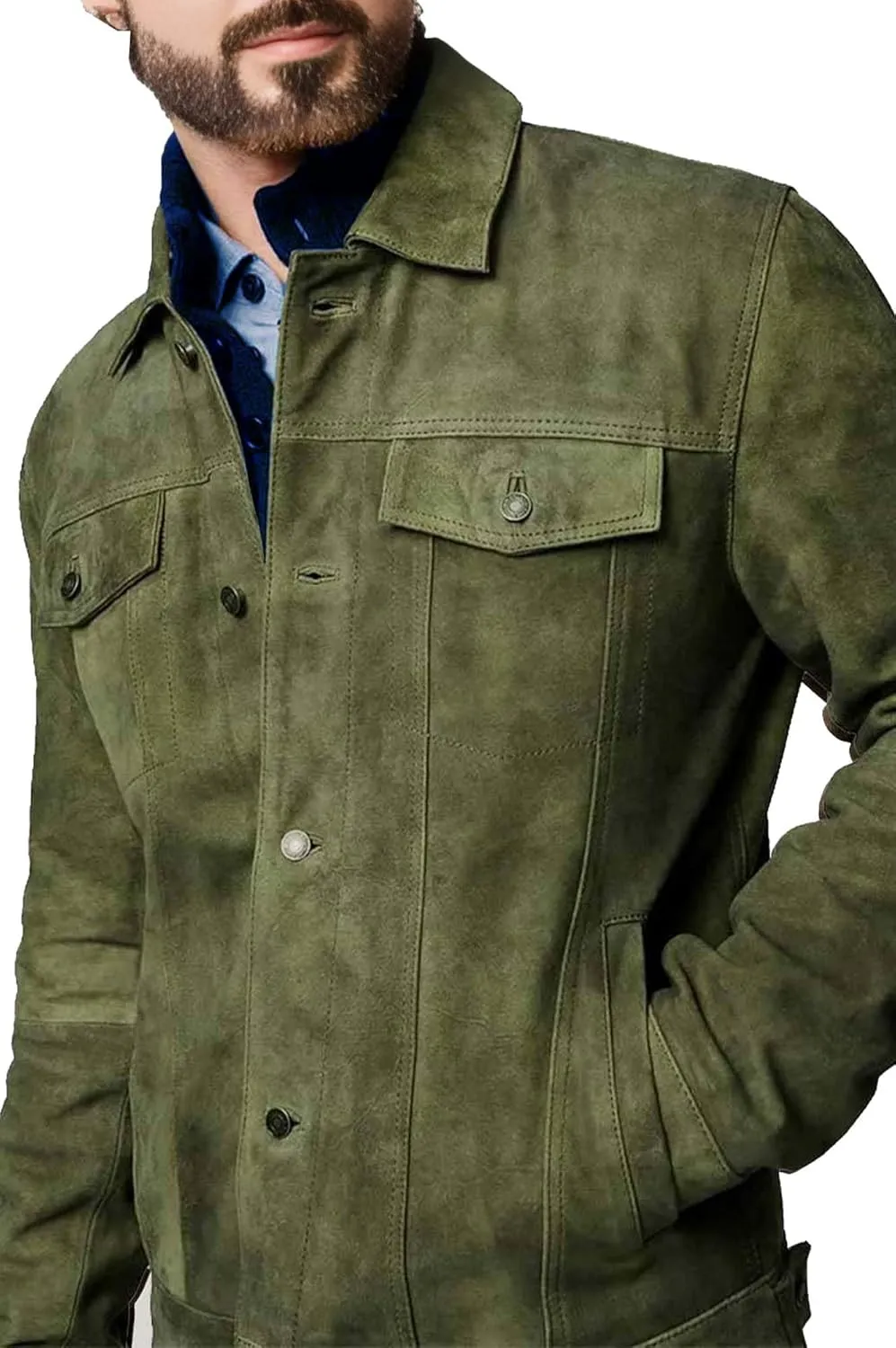Suede Jacket for Men - Premium Suede Leather Bomber Jacket | Trucker Coat for Mens