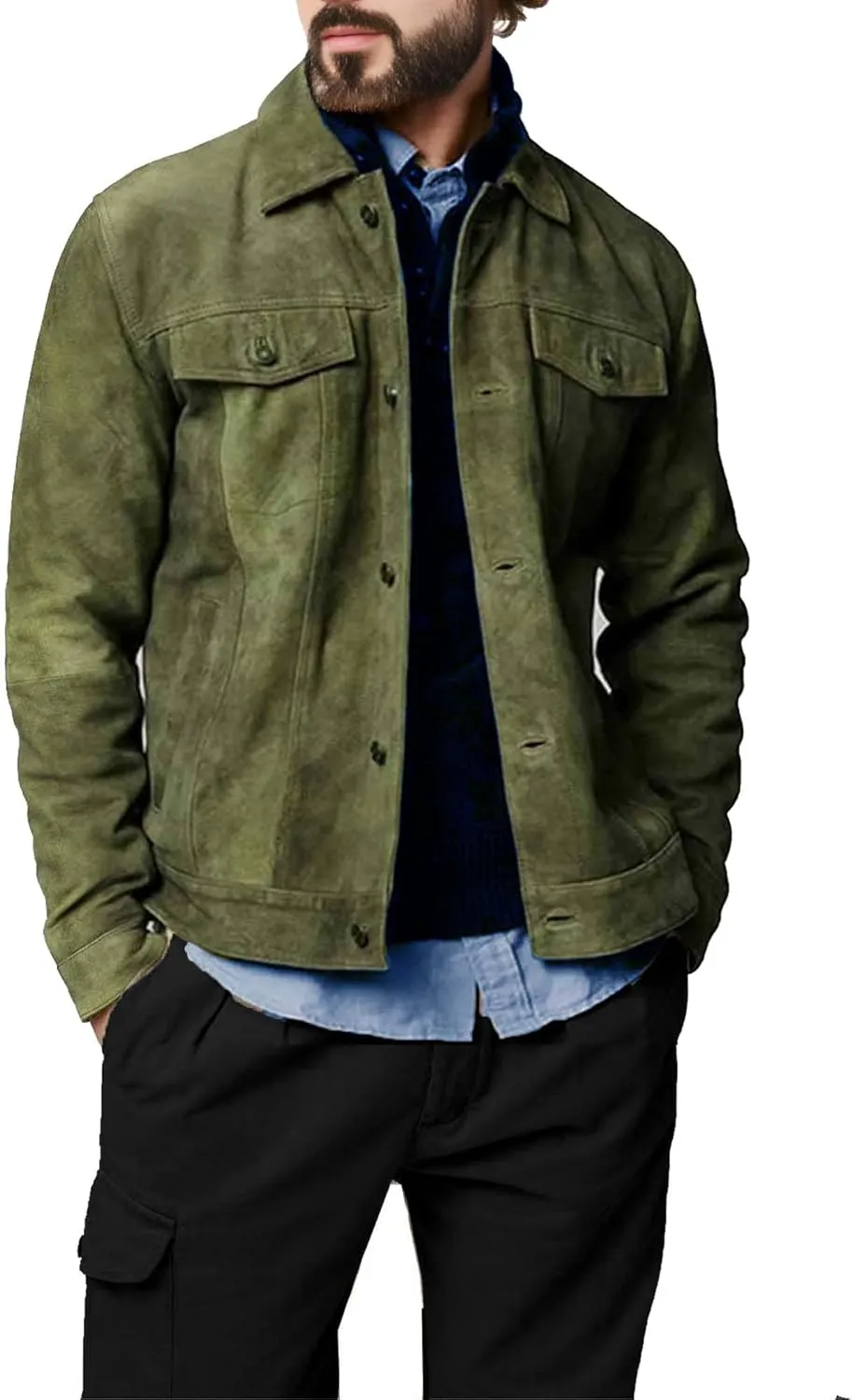 Suede Jacket for Men - Premium Suede Leather Bomber Jacket | Trucker Coat for Mens