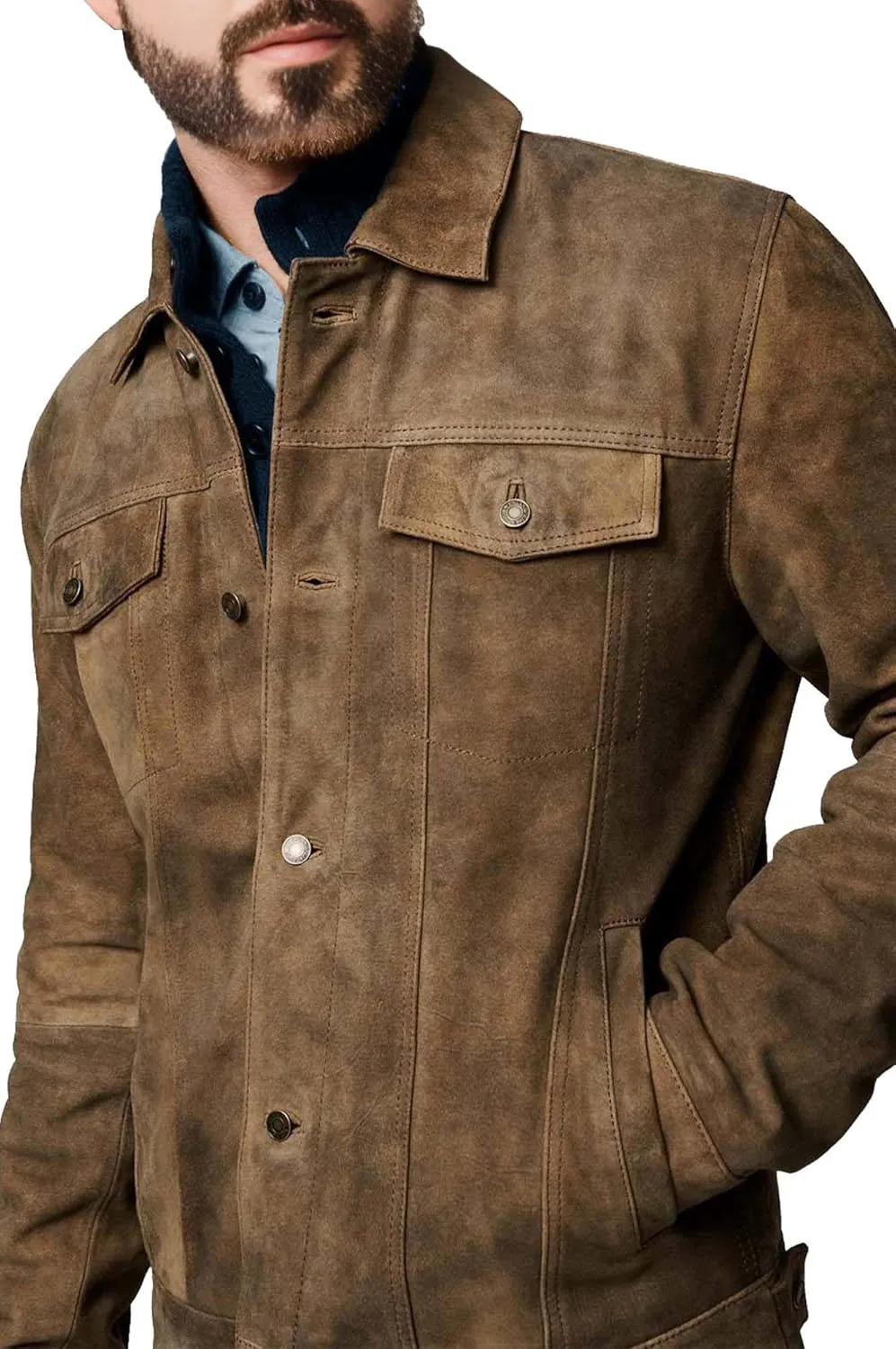 Suede Jacket for Men - Premium Suede Leather Bomber Jacket | Trucker Coat for Mens
