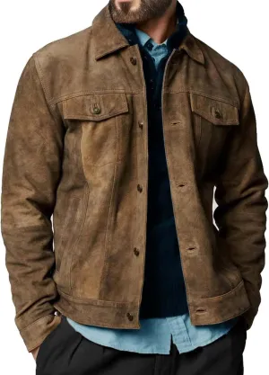 Suede Jacket for Men - Premium Suede Leather Bomber Jacket | Trucker Coat for Mens