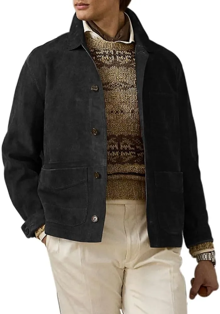 Suede Leather Jacket Men – Real Lambskin Suede Casual Leather Jackets For Men - Mens Suede Jacket