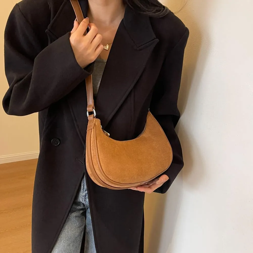 Suede Shoulder Bag Crescent Suede Purse for Women Brown Suede Handbags 2024 Fall Purse Stylish Suede Crossbody Bag