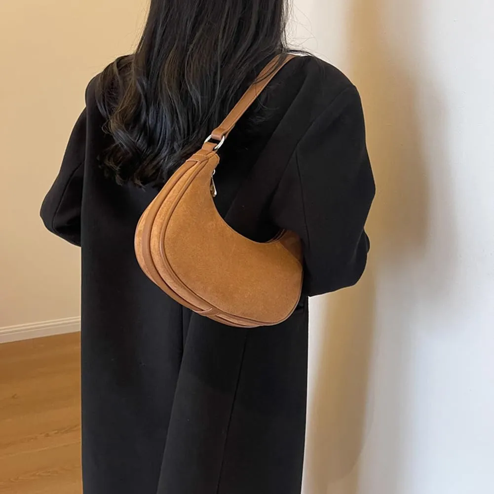 Suede Shoulder Bag Crescent Suede Purse for Women Brown Suede Handbags 2024 Fall Purse Stylish Suede Crossbody Bag