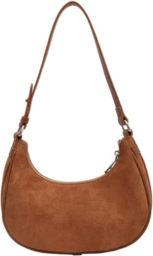 Suede Shoulder Bag Crescent Suede Purse for Women Brown Suede Handbags 2024 Fall Purse Stylish Suede Crossbody Bag