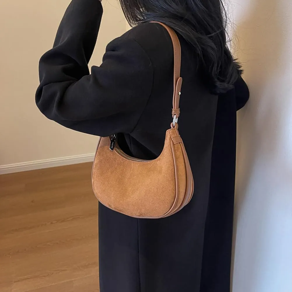 Suede Shoulder Bag Crescent Suede Purse for Women Brown Suede Handbags 2024 Fall Purse Stylish Suede Crossbody Bag