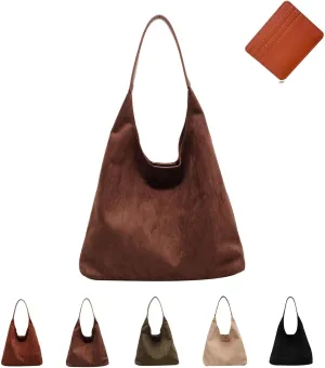 Suede Tote Bag for Women, Large Capacity Suede Tote Bag, Adjustable Strap Daily Sling Bag, Retro Shoulder Satchel Bag