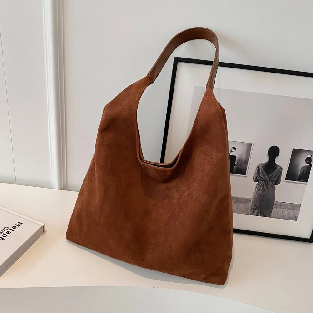 Suede Tote Bag for Women, Large Capacity Suede Tote Bag, Adjustable Strap Daily Sling Bag, Retro Shoulder Satchel Bag