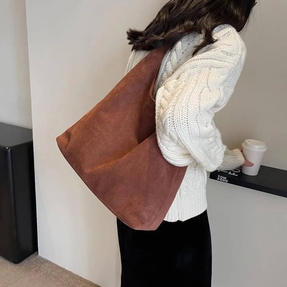 Suede Tote Bag for Women, Large Capacity Suede Tote Bag, Adjustable Strap Daily Sling Bag, Retro Shoulder Satchel Bag