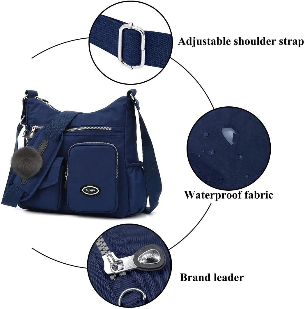 SUKRY Nylon Crossbody Bag for Women with Anti theft RFID Pocket, Waterproof Shoulder Bag Travel Purses and Handbag