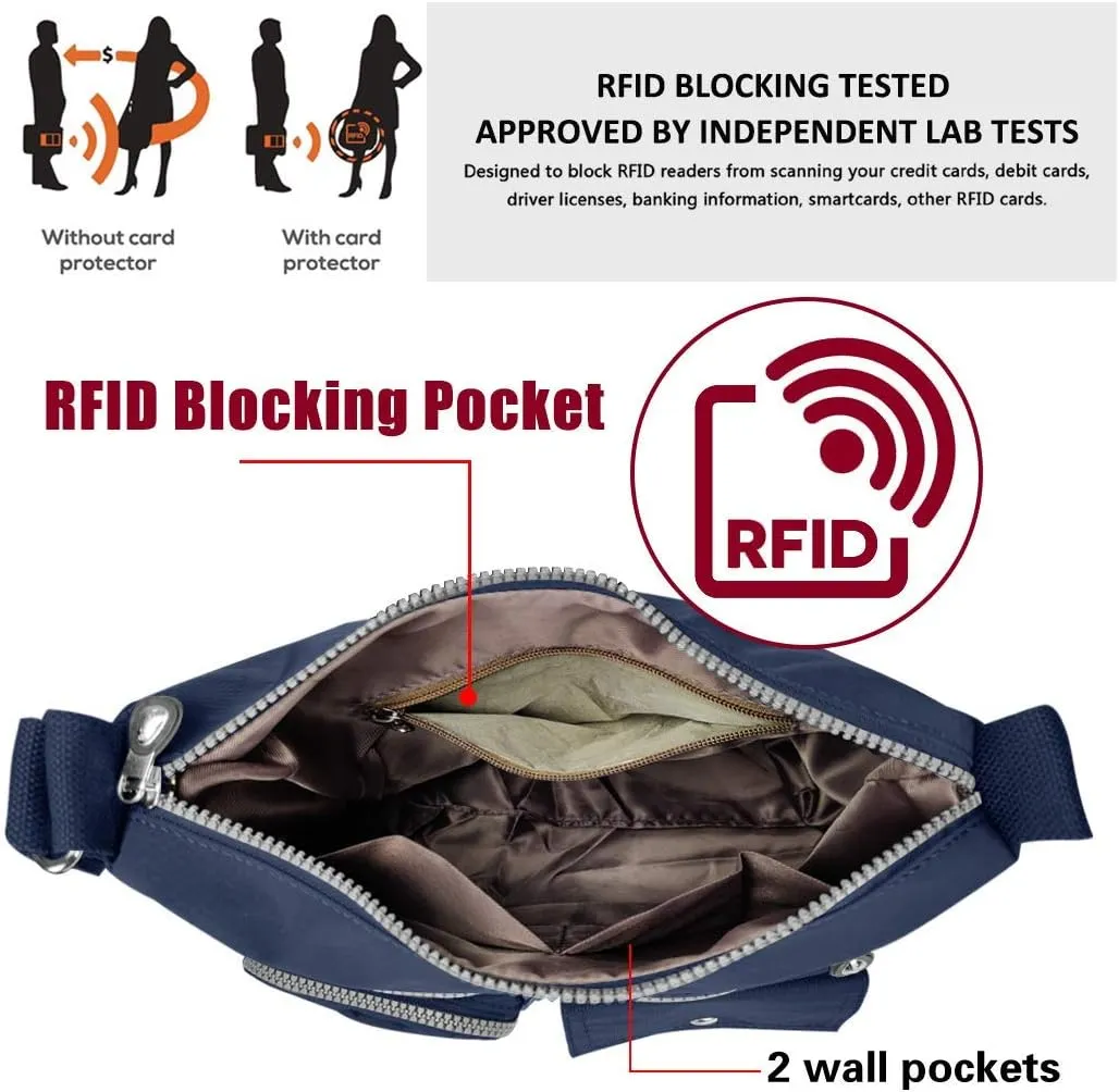 SUKRY Nylon Crossbody Bag for Women with Anti theft RFID Pocket, Waterproof Shoulder Bag Travel Purses and Handbag