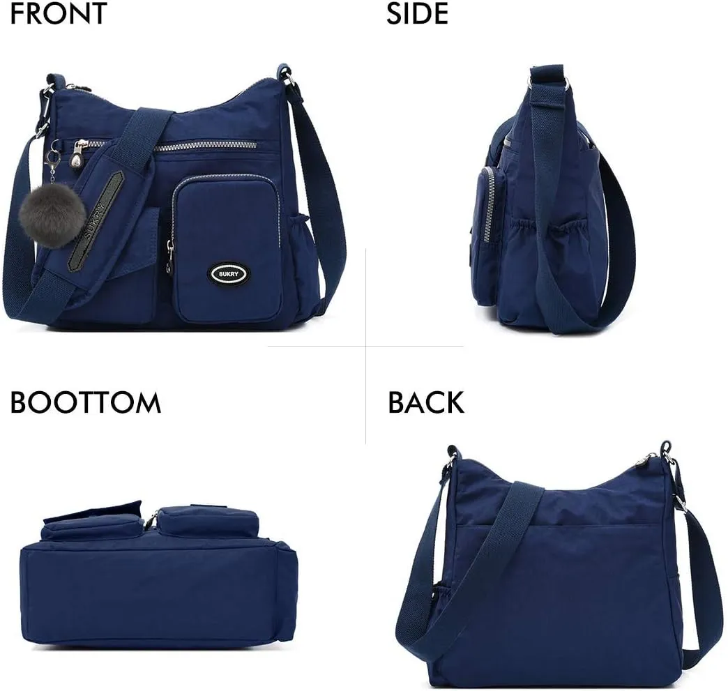 SUKRY Nylon Crossbody Bag for Women with Anti theft RFID Pocket, Waterproof Shoulder Bag Travel Purses and Handbag