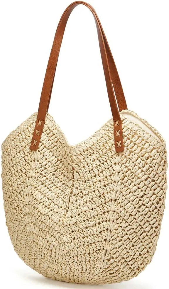 Summer Casual Straw Tote Bag Large Capacity Woven Shoulder Handbag for Summer Beach Vocation