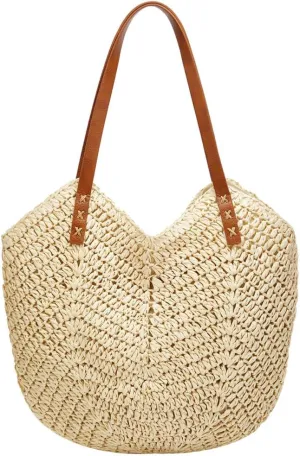 Summer Casual Straw Tote Bag Large Capacity Woven Shoulder Handbag for Summer Beach Vocation