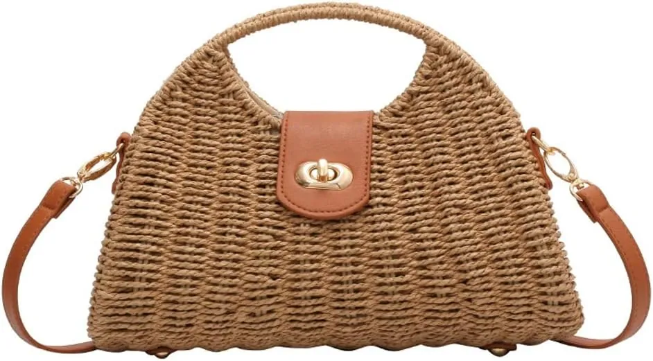 Summer Straw Bag for Women Straw Hand-woven Top-handle Handbag Crossbody Tote Clutch Bags for Travel