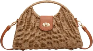 Summer Straw Bag for Women Straw Hand-woven Top-handle Handbag Crossbody Tote Clutch Bags for Travel