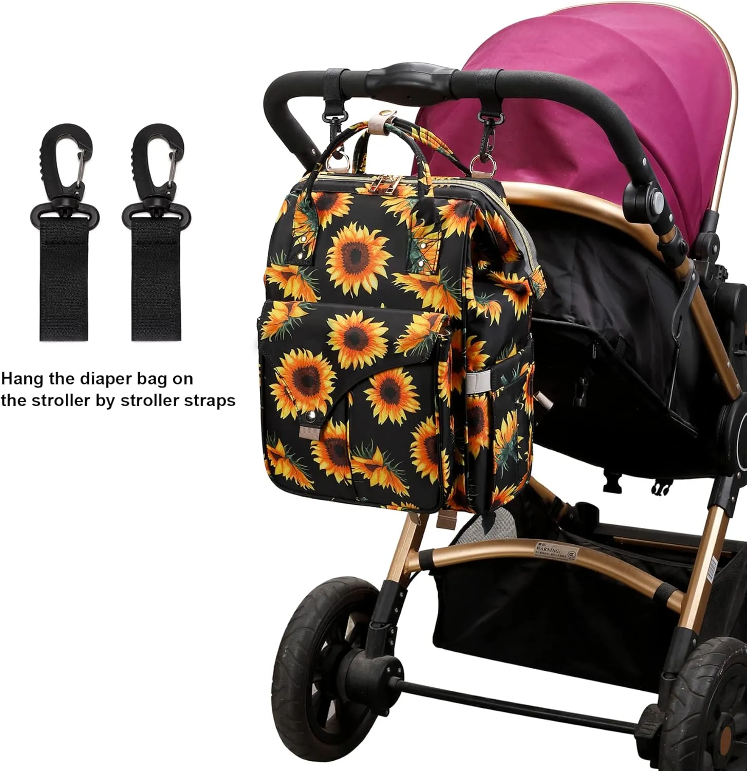 Sunflower Diaper Bag Backpack for Baby Girls Boys, Large Capacity Multifunction Waterproof Maternity Mom Nappy Bags with Stroller Straps
