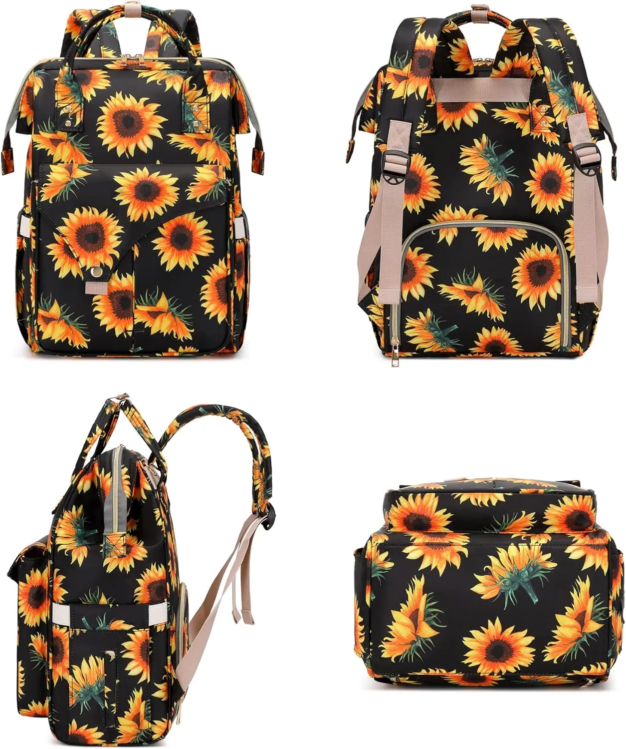 Sunflower Diaper Bag Backpack for Baby Girls Boys, Large Capacity Multifunction Waterproof Maternity Mom Nappy Bags with Stroller Straps