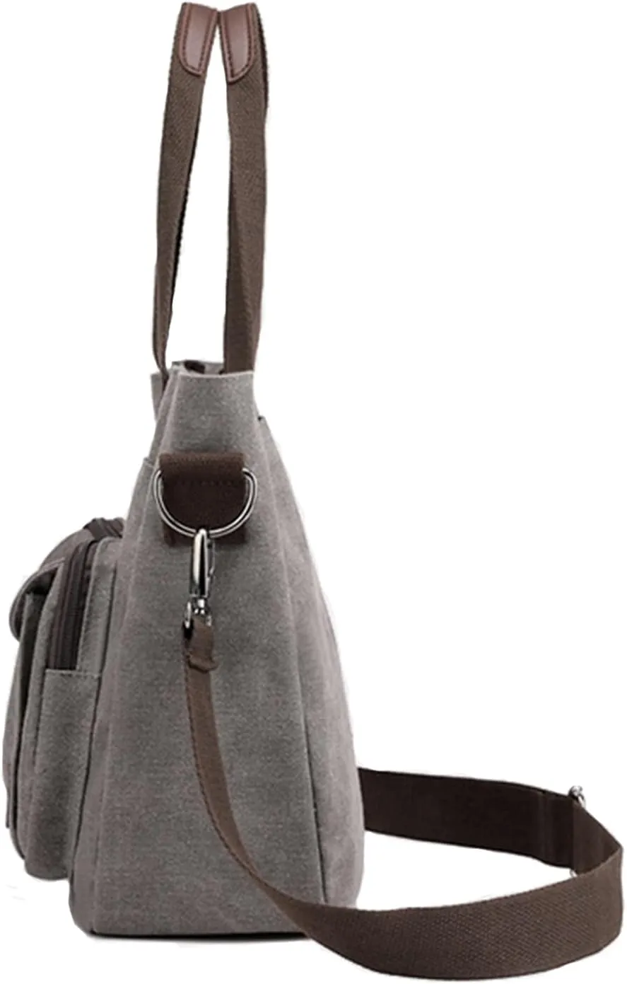 Sunshinejing Women's Canvas Tote Purse Shoulder Crossbody Bag Small Handbag Multi-pocket Top Handle Work Bags
