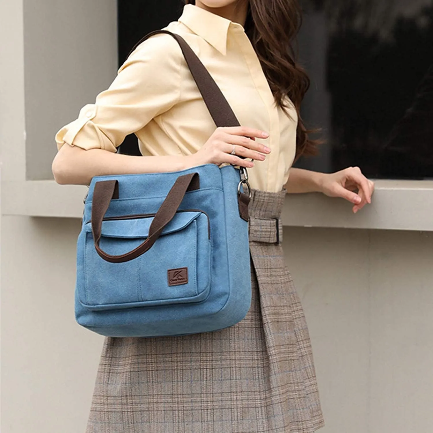 Sunshinejing Women's Canvas Tote Purse Shoulder Crossbody Bag Small Handbag Multi-pocket Top Handle Work Bags