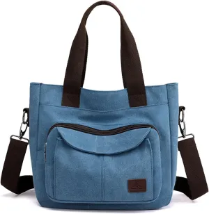 Sunshinejing Women's Canvas Tote Purse Shoulder Crossbody Bag Small Handbag Multi-pocket Top Handle Work Bags