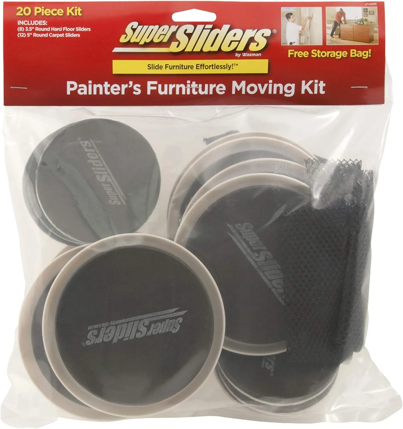 Super Sliders Assorted Round Reusable Multi-Surface Furniture Sliders with Drawstring Bag, Beige (21 Pack)