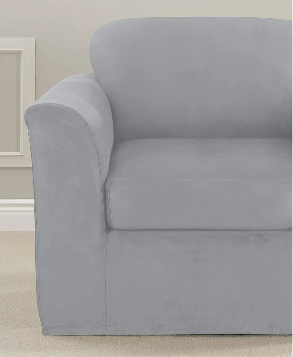 SureFit Ultimate Stretch Suede 2 PC Chair Slipcover in Light Gray