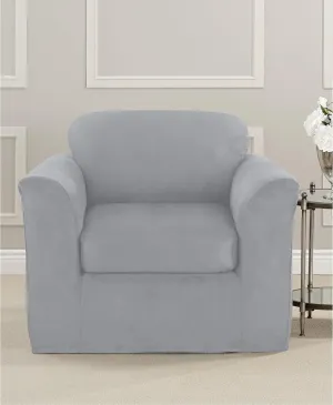 SureFit Ultimate Stretch Suede 2 PC Chair Slipcover in Light Gray