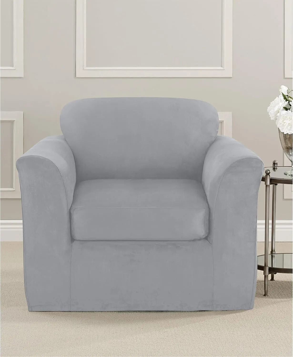 SureFit Ultimate Stretch Suede 2 PC Chair Slipcover in Light Gray