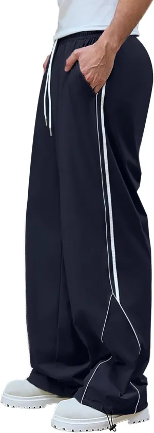Susclude Mens Baggy Sweatpants Wide Leg Y2k Elastic Waist Track Pants Vintage Summer Vacation Casual Pants 2025 Streetwear