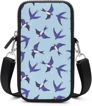 Swallow Bird Pattern Small Cell Phone Purse Crossbody Waterproof Mini Bag Wallet with Adjustable Strap
