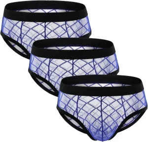 Swbreety Men's Gridding See Through Mesh Bikini Briefs Low Rise Underwear