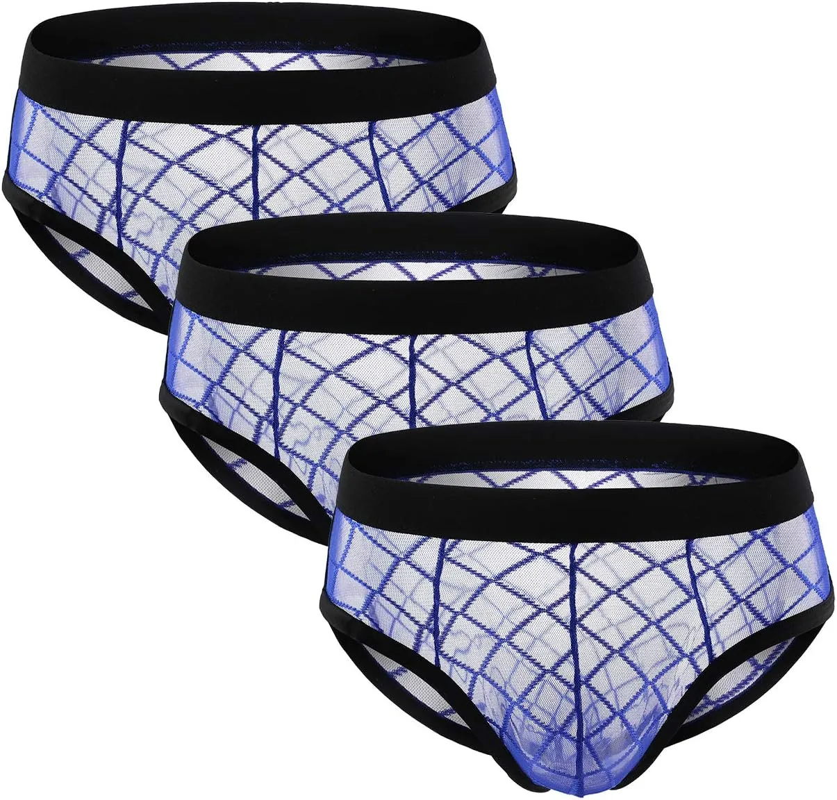 Swbreety Men's Gridding See Through Mesh Bikini Briefs Low Rise Underwear