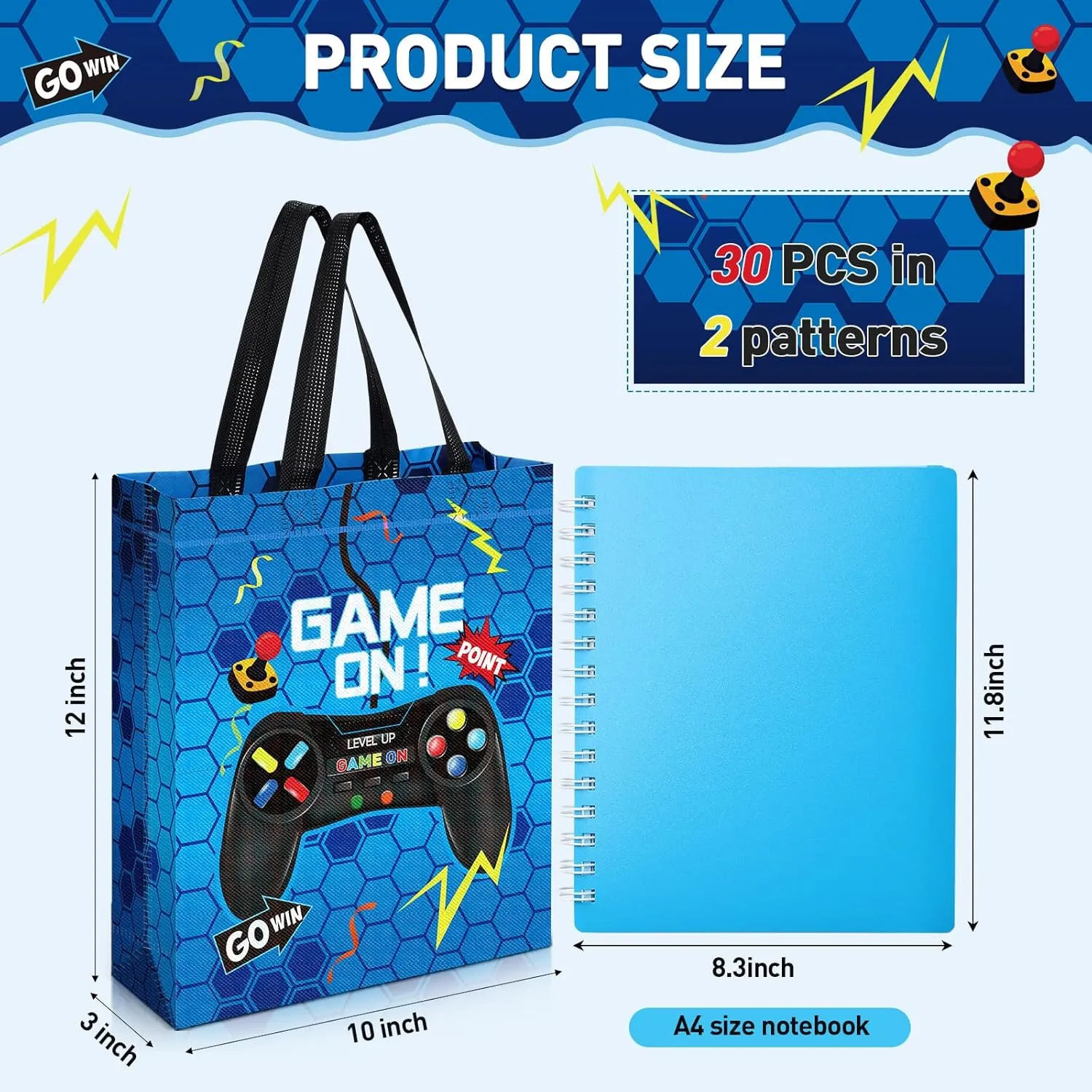 Sweetude 30 Pcs Video Game Gift Bag with Handle Game Party Supplies Reusable Gaming Non Goody Bag for Girl Boy, 2 Styles
