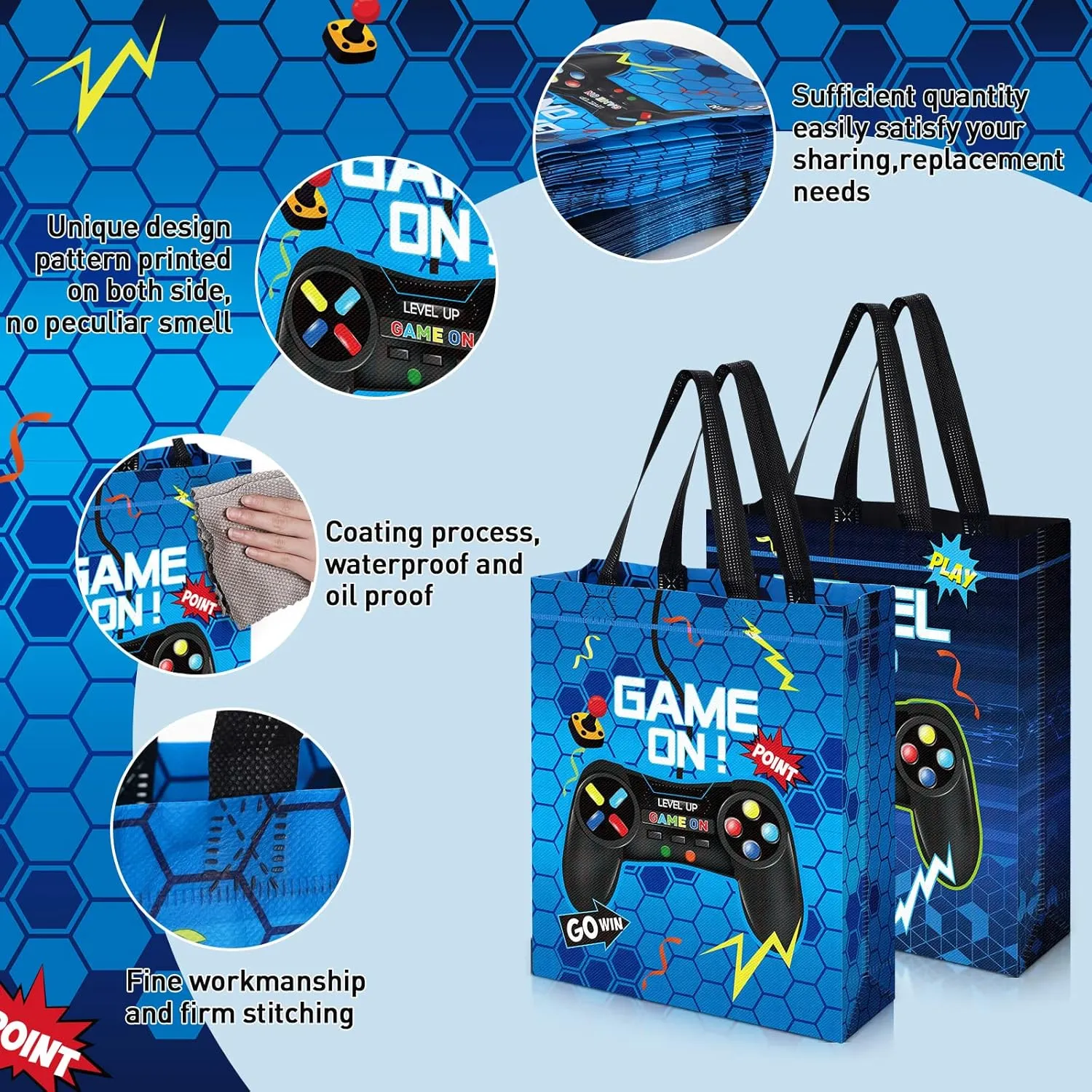 Sweetude 30 Pcs Video Game Gift Bag with Handle Game Party Supplies Reusable Gaming Non Goody Bag for Girl Boy, 2 Styles