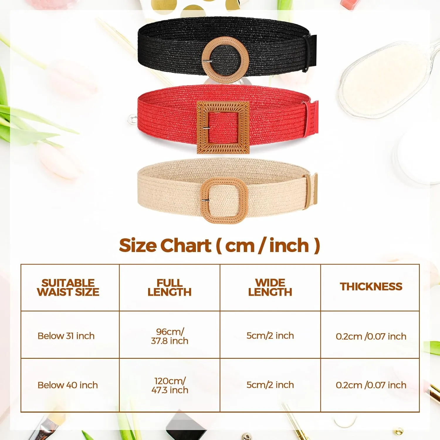 Syhood 3 Pieces Straw Woven Elastic Waist Belt for Women Bohemian Dress Braided Belt