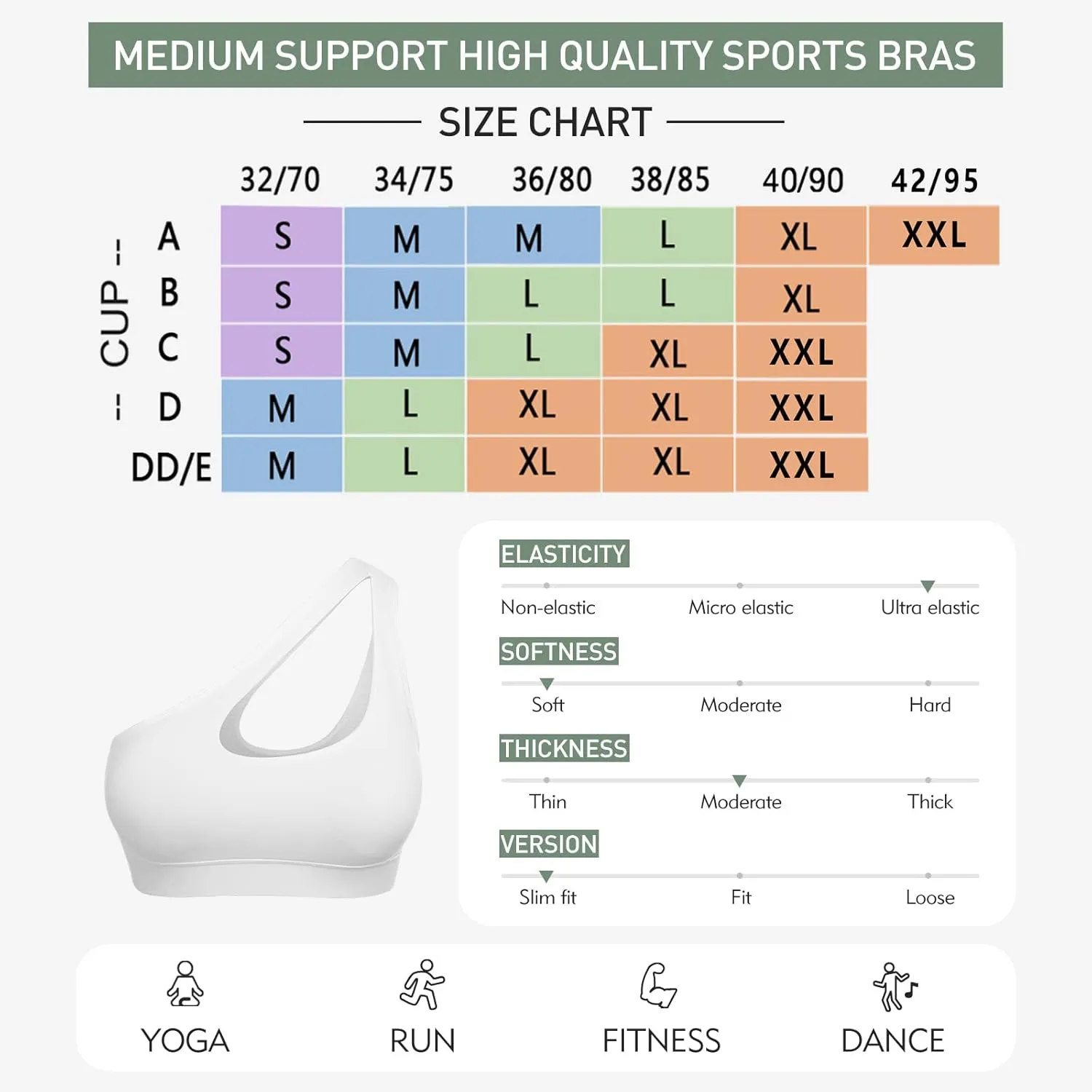 Sykooria Womens One Shoulder Sports Bras Workout Left Strap Yoga Bras Cute Medium Support Crop Tops