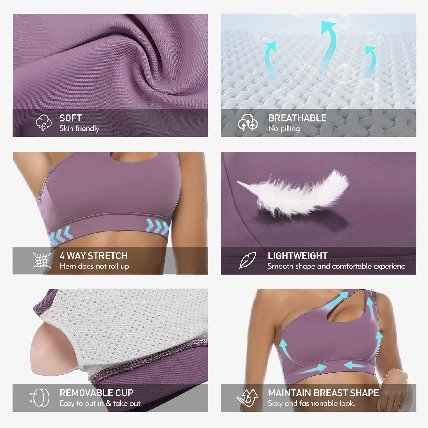 Sykooria Womens One Shoulder Sports Bras Workout Left Strap Yoga Bras Cute Medium Support Crop Tops