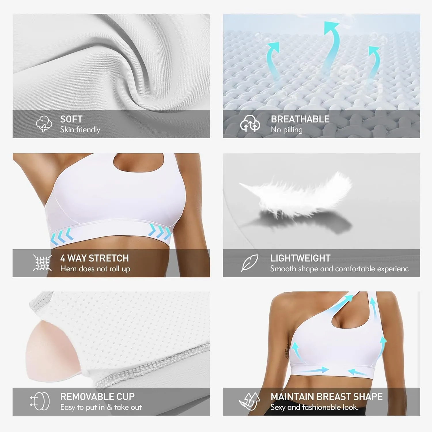 Sykooria Womens One Shoulder Sports Bras Workout Left Strap Yoga Bras Cute Medium Support Crop Tops