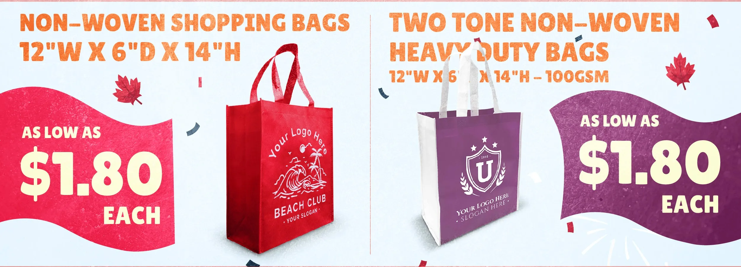 T-Shirt Non-Woven Shopping Bags - 15.5”W x 8"D x 28”H - 30gsm (Blank)