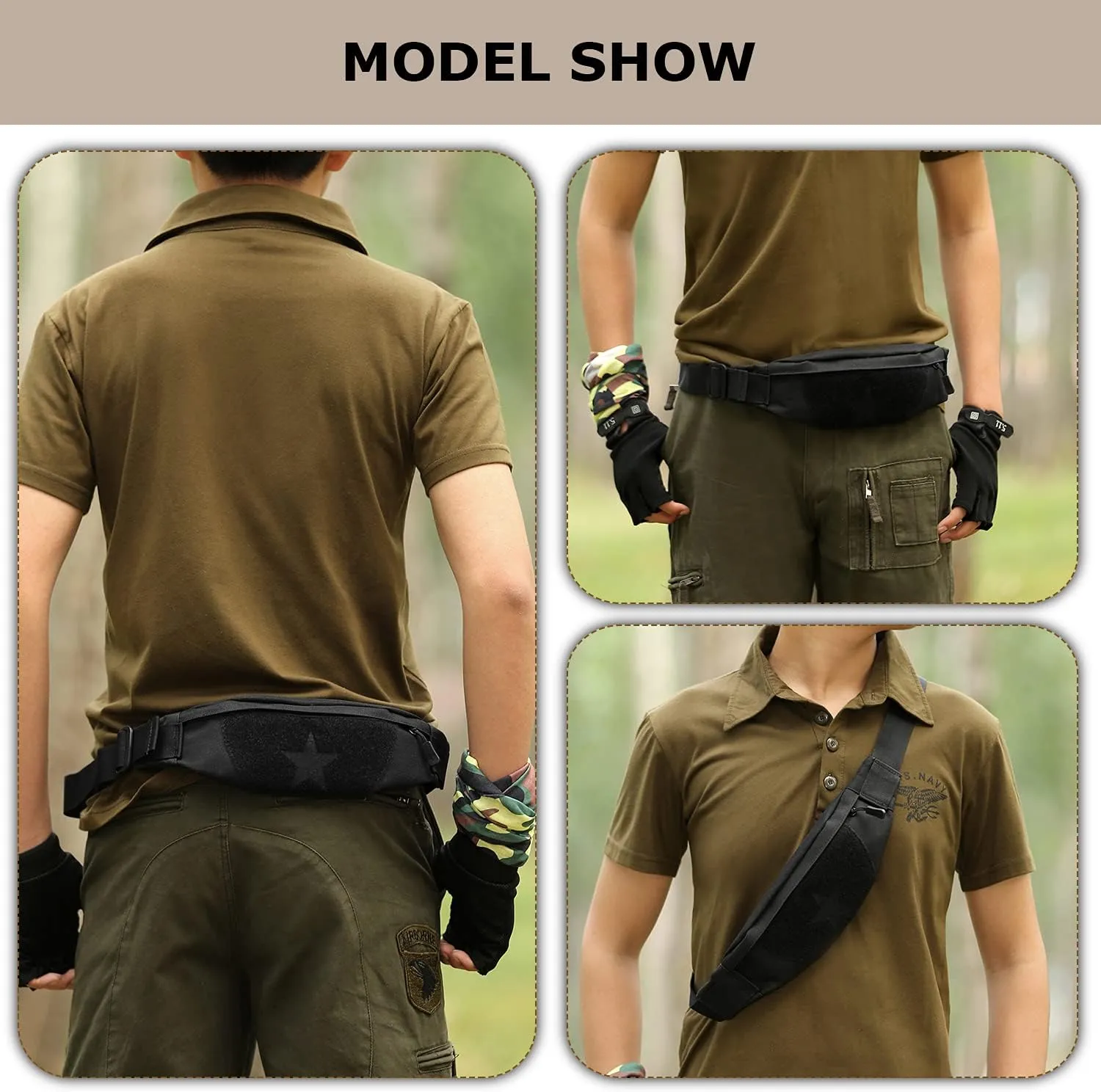 Tactical Fanny Pack for Men Running Belt Small Military Waist Bag for Travel Hiking Climbing Fishing, Balck
