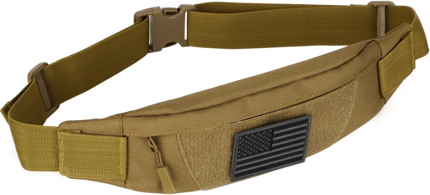 Tactical Fanny Pack for Men Running Belt Small Military Waist Bag for Travel Hiking Climbing Fishing, Brown